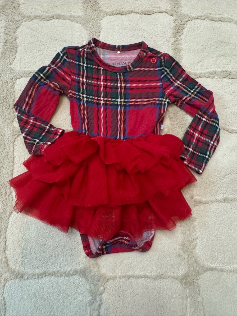 Posh Peanut 3-6 Months Red Plaid Tutu Bodysuit Twirl Dress EUC